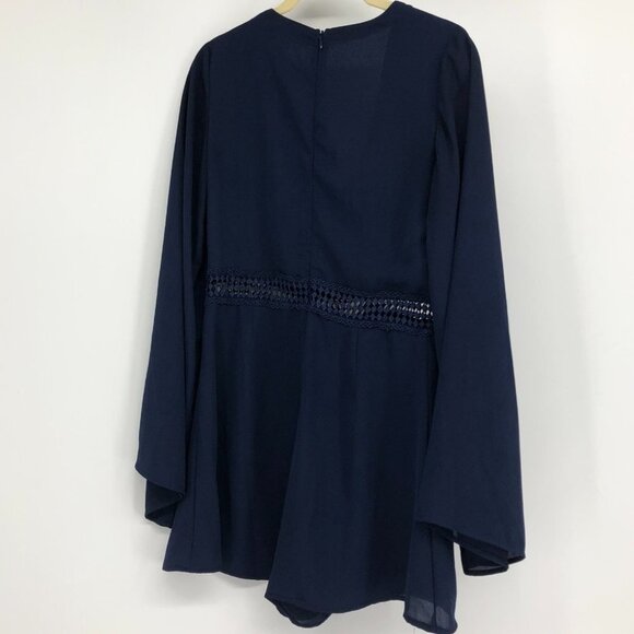 WYLDR Navy Hope So Romper diamond cutout long bell sleeves size small - Picture 4 of 16
